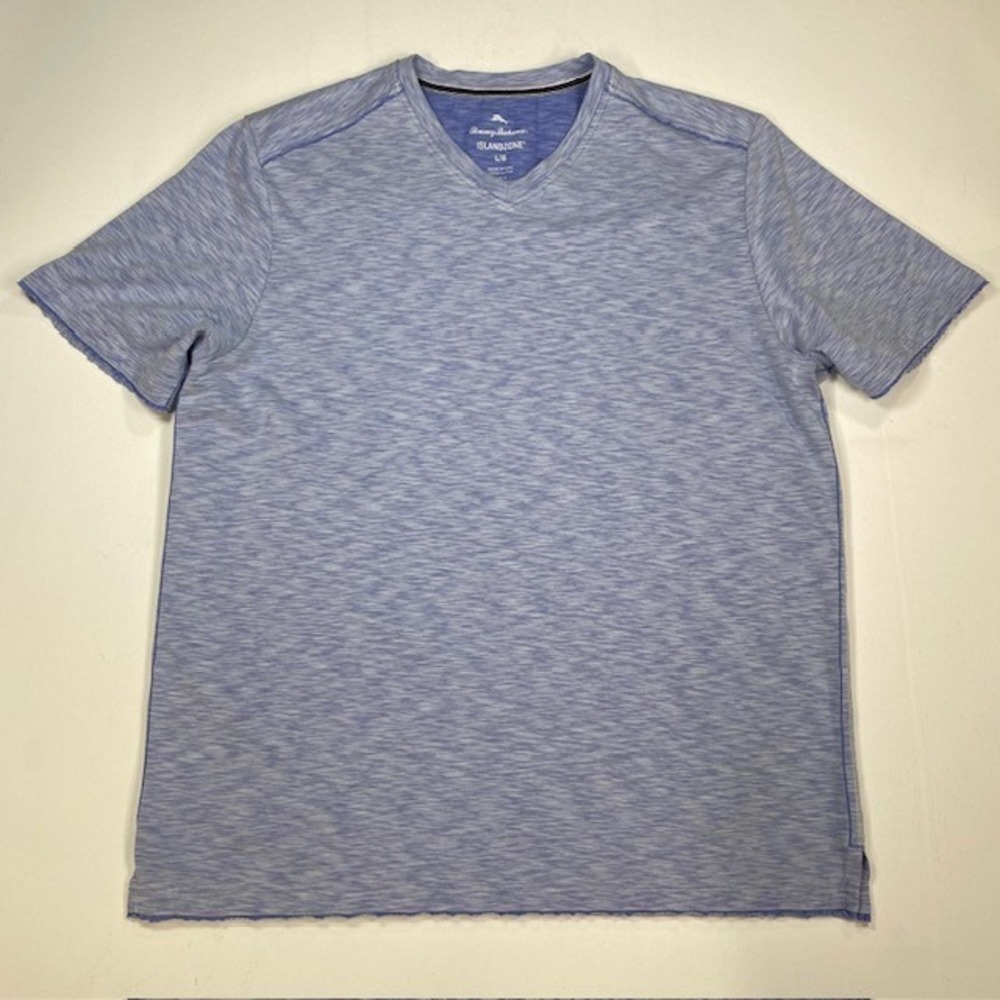 Tommy Bahama IslandZone Mens Blue Heathered V-Neck T-Shirt UPF 30 Large